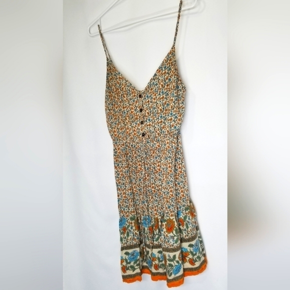 Floral dress unbranded sleeveless floral Medium EUC blue orange flowers - Picture 1 of 9